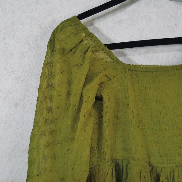 NWOT Free People Renaissance Eyelet Mini Dress, Olive Green, Fully Lined Sz Med. - Picture 9 of 9